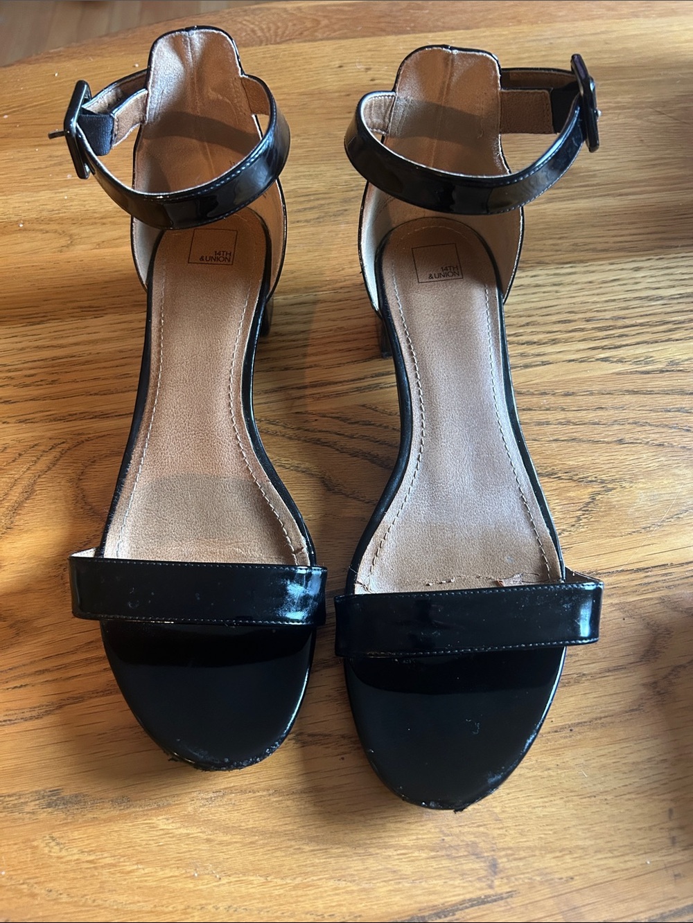 Women's Black Patent Ankle-Strap Sandals. Size 11M